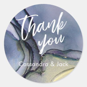 Sticker Rond Blue Purple Gold Liquid Art Décontracté main