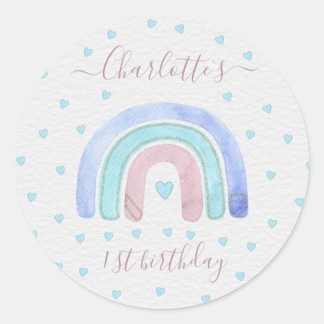 Sticker Rond Blue Purple Pastel Arc-en-ciel Premier anniversair (Devant)