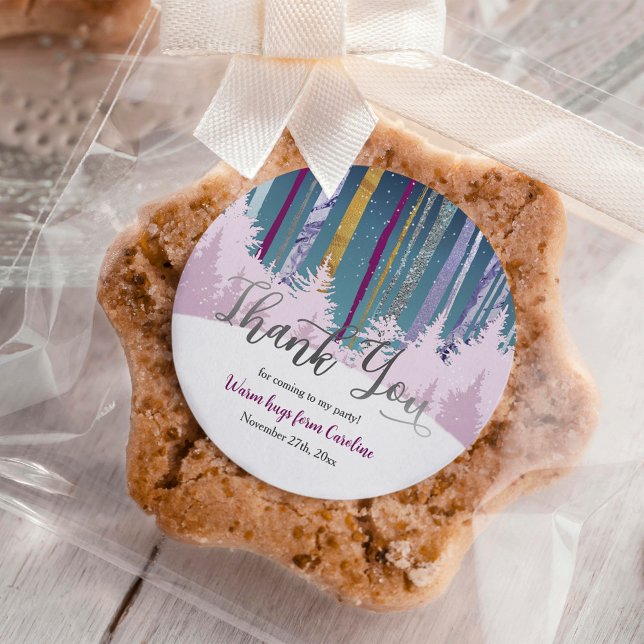 Sticker Rond Blue Purple Silver Forêt neige hiver Anniversaire (Créateur téléchargé)