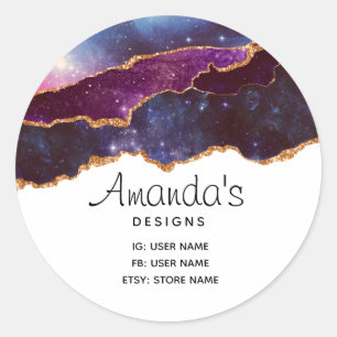 Sticker Rond Blue & Purple Space & Stars Moderne Agate Business