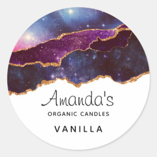 Sticker Rond Blue & Purple Space & Stars Moderne Agate Candle