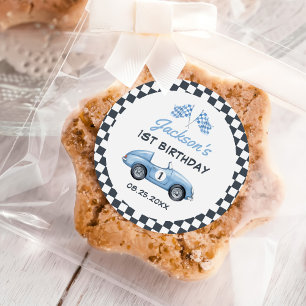 Sticker Rond Blue Race Car Boy 1er Anniversaire