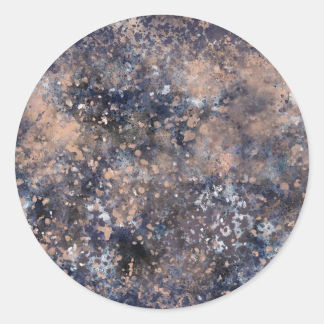Sticker Rond Blue & Rose Gold Peinture Éclaboussure Abstrait Gl (Devant)