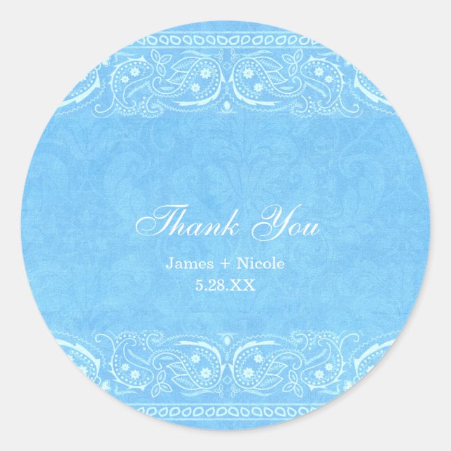 Sticker Rond Blue Rustic Paisley Country Mariage de l'Ouest (Devant)