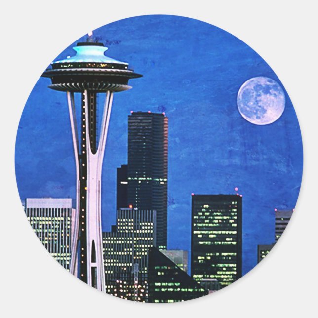 Sticker Rond Blue Seattle Downtown Skyline (Devant)