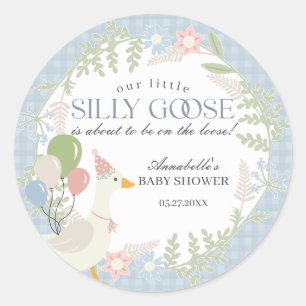 Sticker Rond Blue Silly Goose Floral En vichy Baby shower Faveu