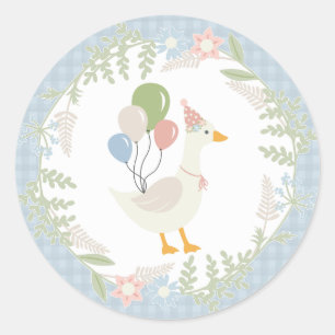 Sticker Rond Blue Silly Goose Floral En vichy Faveurs