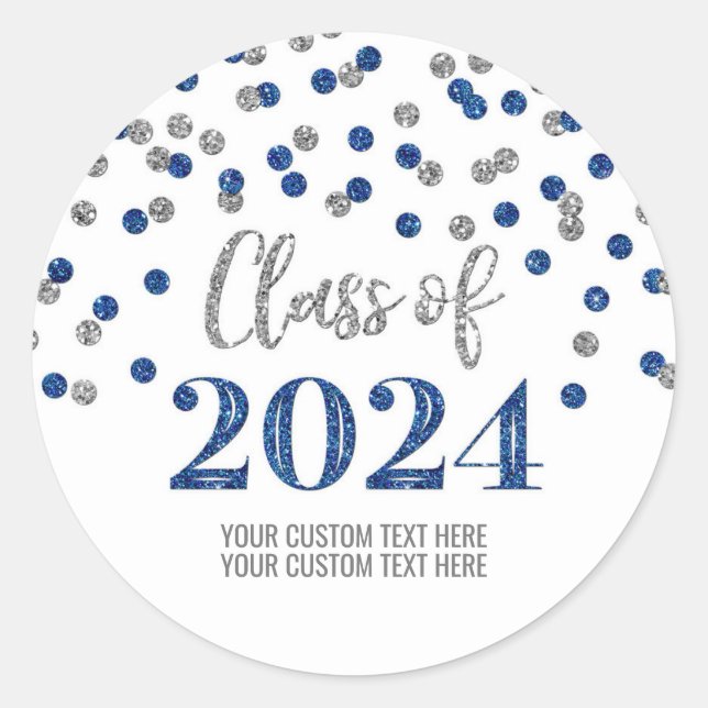 Sticker Rond Blue Silver Confetti Graduation 2024 (Devant)