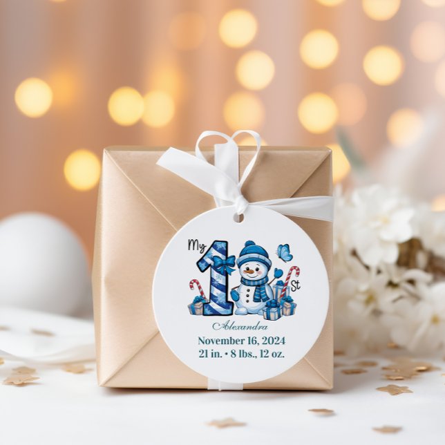 Sticker Rond Blue Snowman  First Christmas (Créateur téléchargé)