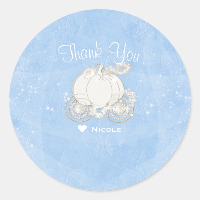 Sticker Rond Blue Sparkle Carriage Cinderella Party Favoriser (Devant)
