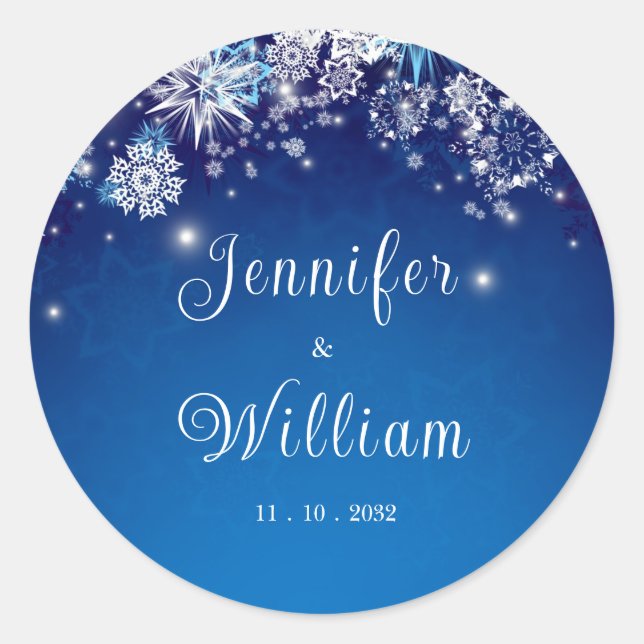 Sticker Rond Blue Sparkling Winter Wonderland Mariage (Devant)