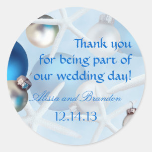 Sticker Rond Blue Starfish Tropical Christmas Wedding Labels