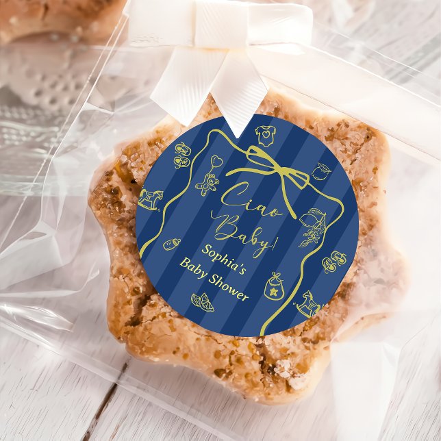 Sticker Rond Blue Stripes Italian Themed Ciao Baby  (Créateur téléchargé)