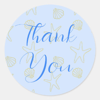 Sticker Rond Blue Summer Sea Shell et Star Beach Wedding