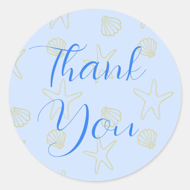 Sticker Rond Blue Summer Sea Shell et Star Beach Wedding (Devant)