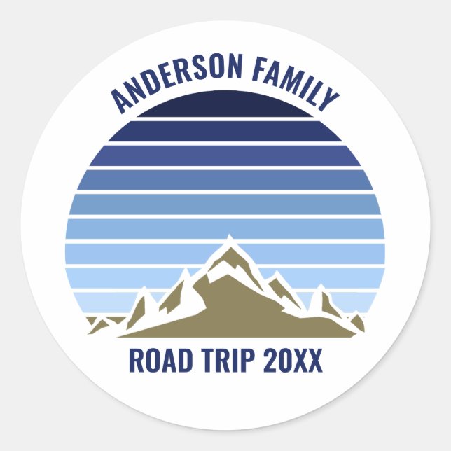 Sticker Rond Blue Sunset Mountain Custom Family Réunion Voyage (Devant)
