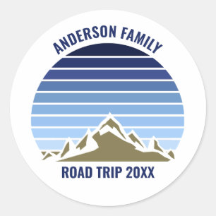 Sticker Rond Blue Sunset Mountain Custom Family Réunion Voyage