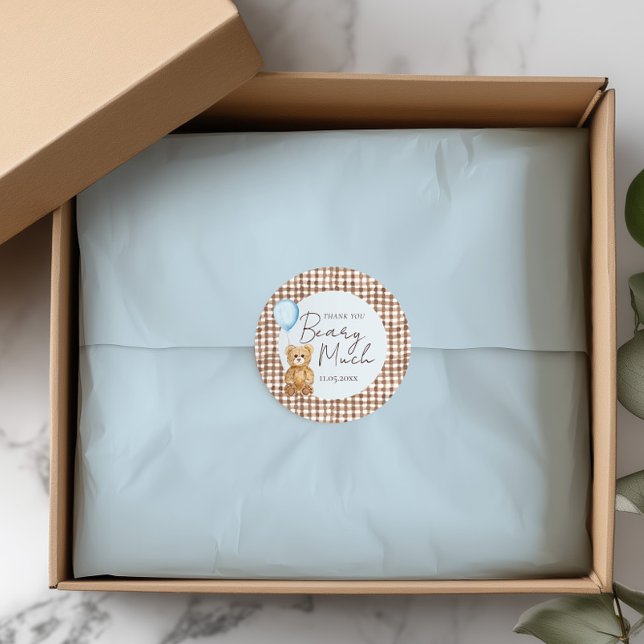 Sticker Rond Blue Teddy Bear Boy Baby shower Merci (Créateur téléchargé)