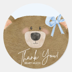 Sticker Rond Blue Teddy On Peut Attendre Un Baby shower Garçon