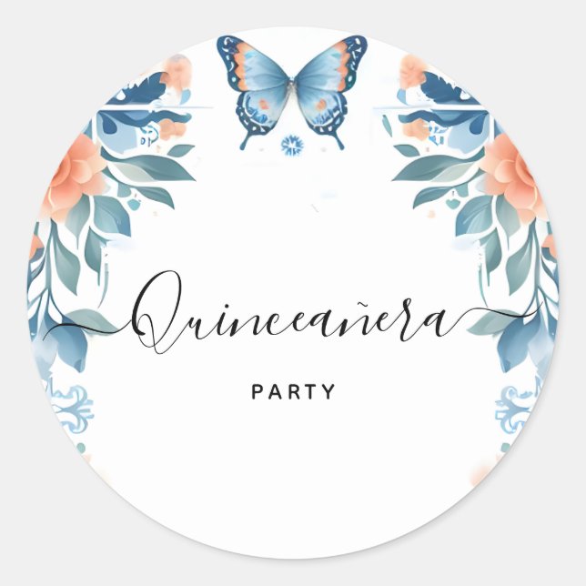 Sticker Rond Blue Tiara Family Latina Girly Spanish Quinceanera (Devant)