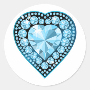 Sticker Rond Blue Topaz Gem Heart