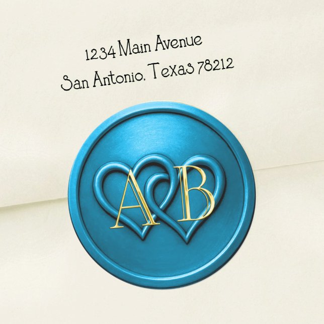 Sticker Rond Blue Two Hearts Intertwined Monogram Wedding (Créateur téléchargé)