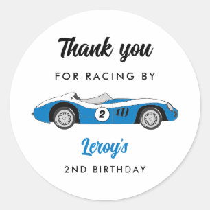 Sticker Rond Blue Vintage Race Car Boy 2e anniversaire