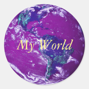Sticker Rond Blue violet drôle globe terrestre couverture