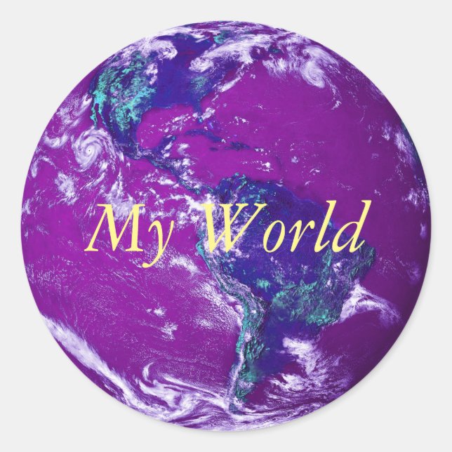 Sticker Rond Blue violet drôle globe terrestre couverture (Devant)