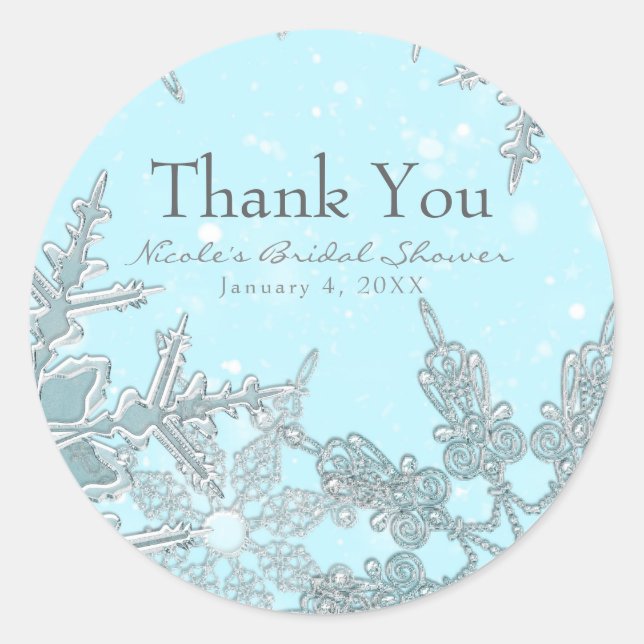 Sticker Rond Blue Winter Wonderland Élégant Mariage de flocons  (Devant)