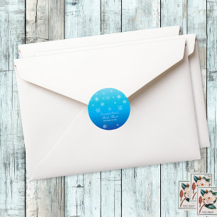 Sticker Rond Blue Winter Wonderland Snowflake Baby shower Favor