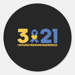 Sticker Rond Blue Yellow Heart 21 World Down Syndrome Sensibili