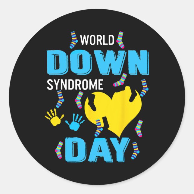 Sticker Rond Blue Yellow Heart 21 World Down Syndrome Sensibili (Devant)