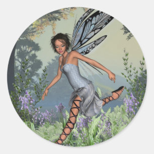 Sticker Rond Bluebell Fairy in Spring Woodland