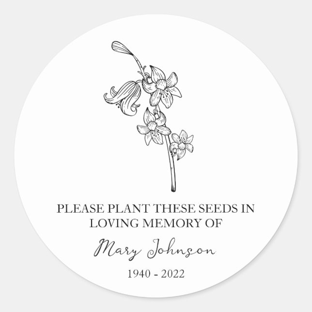 Sticker Rond Bluebell Memorial Funeral Seed Packet (Devant)