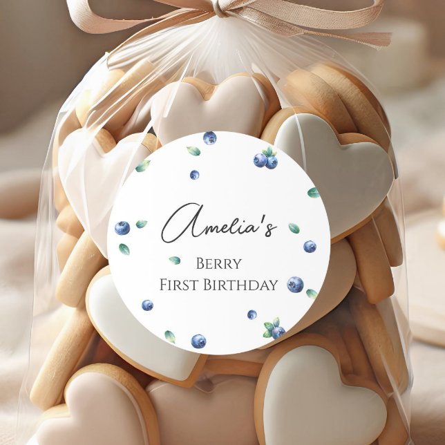 Sticker Rond Blueberry Anniversaire Fête Berry Sweet Aquarelle (Créateur téléchargé)