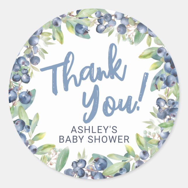 Sticker Rond Blueberry Baby Shower Thank You (Devant)