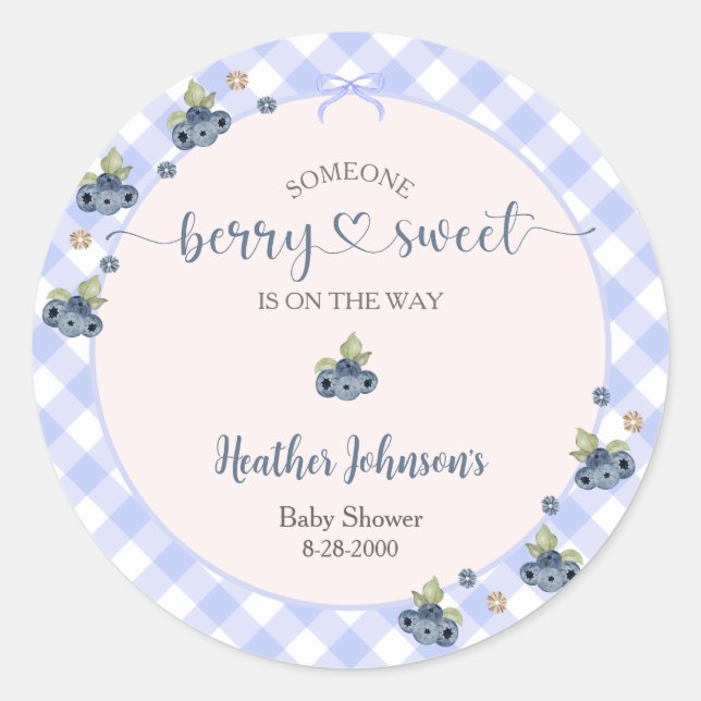 Sticker Rond Blueberry Berry Sweet Baby Baby shower garçon (Devant)