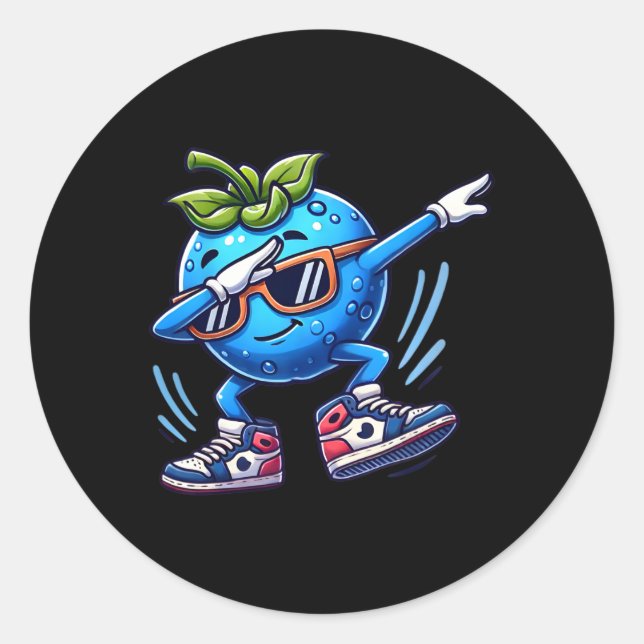 Sticker Rond Blueberry Dabbing Dancing Blueberry Fruit (Devant)