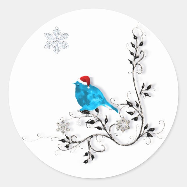 Sticker Rond Bluebird dans un chapeau de Père Noël ! (Devant)