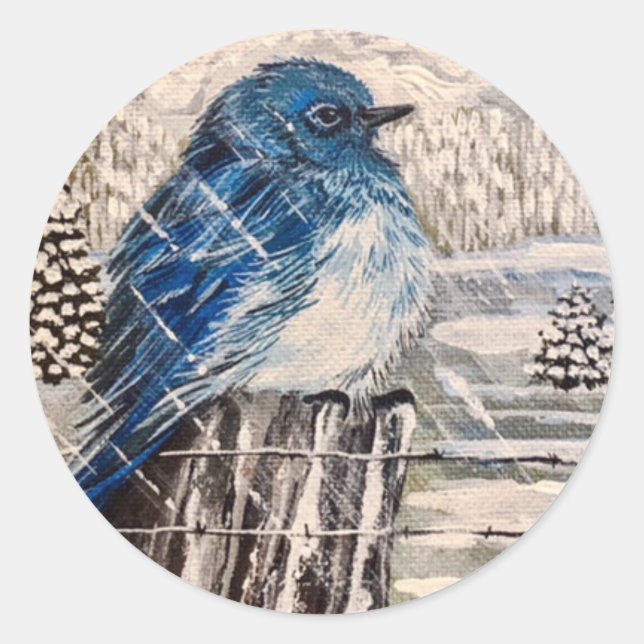 Sticker Rond Bluebird de la montagne froide (Devant)