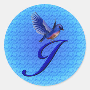 Sticker Rond Bluebird Monogram Initial J Elegant