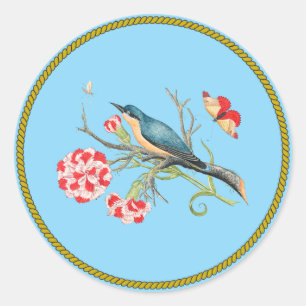 Sticker Rond Bluebird sur les oeillets, illustration vintage,