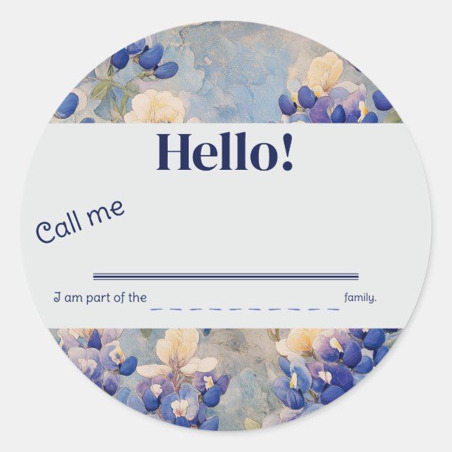 Sticker Rond Bluebonnet, Boho Country, Self Introduction (Devant)