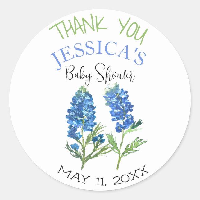 Sticker Rond Bluebonnets Fleurs Texas Baby shower Girl (Devant)