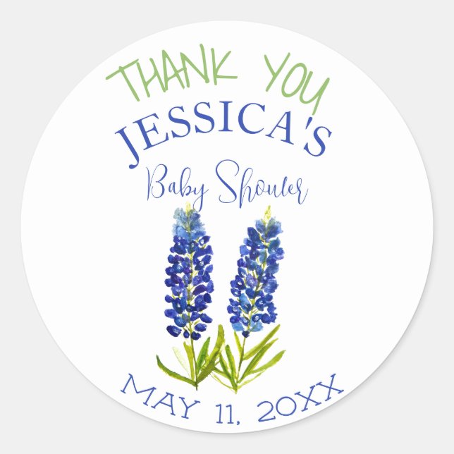 Sticker Rond Bluebonnets Fleurs Texas Baby shower Girl (Devant)