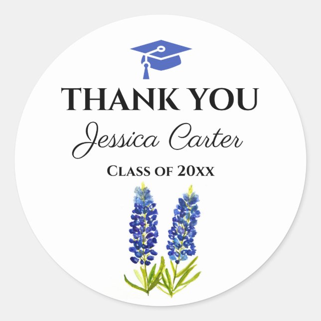 Sticker Rond Bluebonnets Floral Graduation Merci (Devant)
