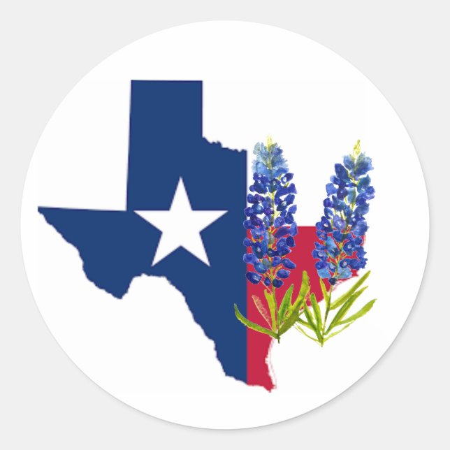 Sticker Rond Bluebonnets Texas State Flowers Lupine Watercolor (Devant)