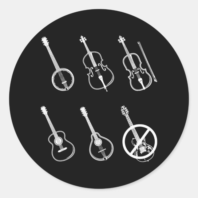 Sticker Rond Bluegrass Music Vintage Banjo Mandolin Fiddle (Devant)