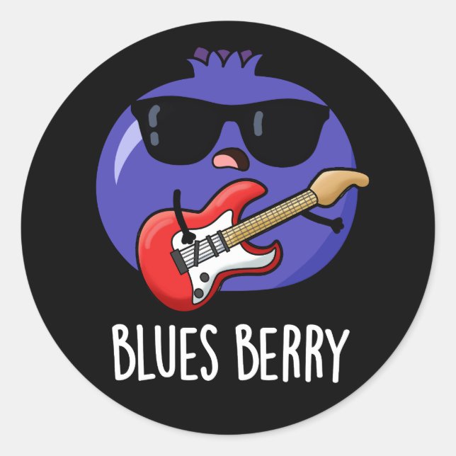 Sticker Rond Blues Berry Funny Fruit Pun Dark BG (Devant)